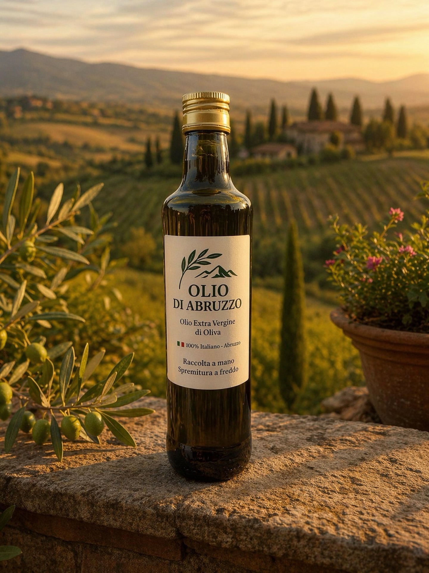 Olio di Abruzzo com as colinas ao pôr do sol